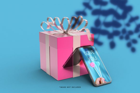 3D Gift Box Mockup with Mobile Phone