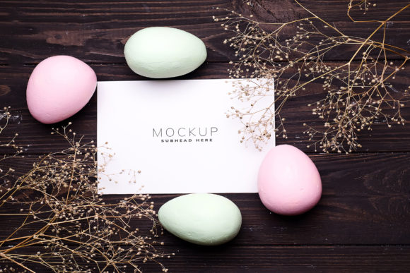 Colorful Easter Eggs and Flowers Mockup