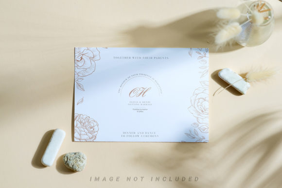 Mockup Card Decorated Dry Grass, Rock